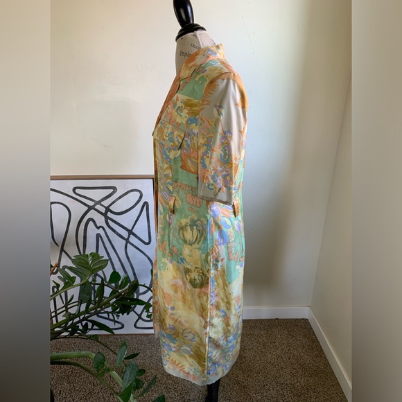 Vtg Louis Feraud 100% Silk Midi Dress Abstract Wearable Artsy sz 10 Belted Boho - Picture 5 of 16